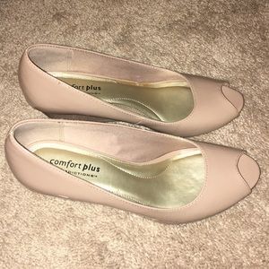Nude peep toe wedges